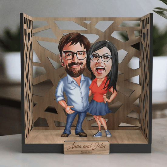 3D Caricature Wooden Lovers Figurine
