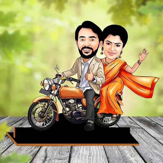Customized Couple Caricature On Bike 